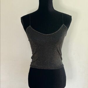 Free People Black and Gold Shimmery Fitted Crop Camisole